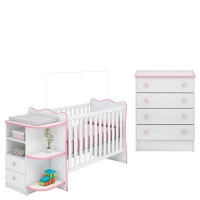 Berço Cômoda com Cantoneira 101 e Cômoda Infantil 103 Doce S