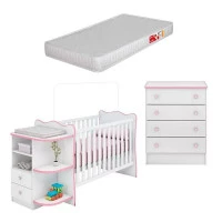 Berço Cômoda com Cantoneira 101 e Cômoda Infantil 103 Doce S