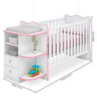 Berço comoda com cantoneira doce sonho branco rosa brilho me