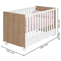 Berço-Mini-Cama-100-Doce-Sonho-Carvalho-Rústico-TOQ-Branco-M