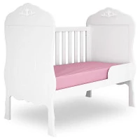 Berço Mini Cama Realeza Branco Acetinado com Capitonê Bege C
