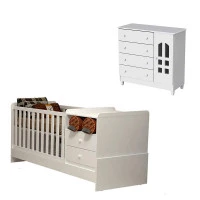 Berço Multifuncional e Cômoda Infantil Selena Branco Brilho 
