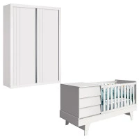 Berço Multifuncional e Guarda Roupa Prince Branco Acetinado 