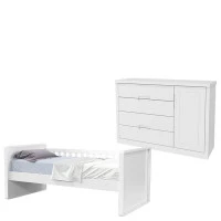 Cama Babá e Cômoda Infantil Tutto New Branco Acetinado - Mat