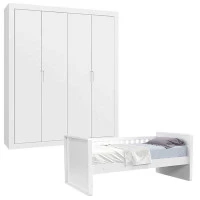 Cama Babá e Guarda Roupa Infantil Tutto New Branco Acetinado