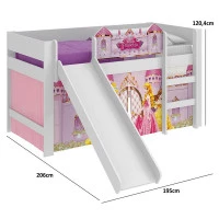 cama infantil princesas disney play com escorregador branco