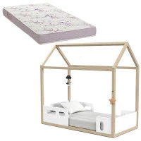 Cama Montessoriana Liv Branco Soft Natural com Colchão - Mat