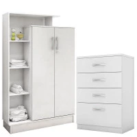 Cômoda Astral e Armário Multiuso Elite Branco Brilho - Demób