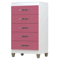 Cômoda Cannes 5 Gavetas Branco Rosa - Incorplac