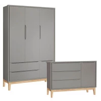 Cômoda com Porta e Guarda Roupa Infantil 3 Portas New Classi