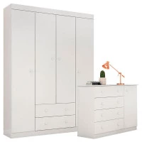 comoda e guarda roupa infantil helena branco brilho phoenix