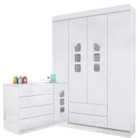 comoda e guarda roupa infantil livia branco brilho phoenix