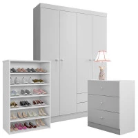 Cômoda e Guarda Roupa Louise e Sapateira Laís Branco Brilho 