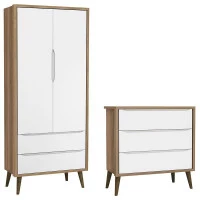 Cômoda Gaveteiro e Guarda Roupa 2 Portas Theo Branco Acetina
