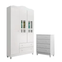 Cômoda Gaveteiro e Guarda Roupa Ariel Branco Brilho - Caroli