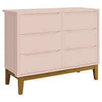 comoda-infantil-6-gavetas-classic-rosa-fosco-com-pes-madeira