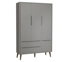 Cômoda Infantil com Porta e Guarda Roupa 3 Portas Theo Cinza