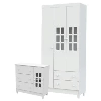 Cômoda-Infantil-e-Guarda-Roupa-3-Portas-Mariah-Branco-Brilho