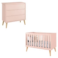 Cômoda Infantil Gaveteiro e Berço Americano Theo Rosa com Pé
