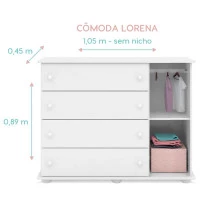 Cômoda infantil Lorena branco brilho interna 
