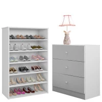 Cômoda Louise e Sapateira Laís Branco Brilho - Ajl