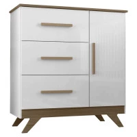 Cômoda Retrô Vitória Branco Brilho Wengue - Canaã