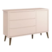 Cômoda Theo 1 Porta Rosa com Pés Amadeirados – Reller