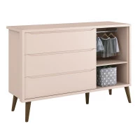 Cômoda Theo 1 Porta Rosa com Pés Amadeirados – Reller
