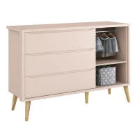 Cômoda Theo 1 Porta Rosa com Pés Madeira Natural – Reller