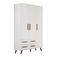 Guarda Roupa 3 Portas Retrô Branco Brilho - Qmovi