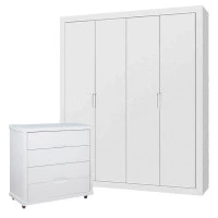 Guarda-Roupa-4-Portas-e-Comoda-Gaveteiro-Tutto-New-Branco-Ac