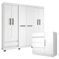 Guarda-Roupa-Casal-2264-com-Cômoda-8000-branco-Araplac