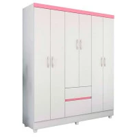 Guarda Roupa Casal Flash 2 Branco Brilho Rosa- Demóbile