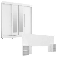 Guarda Roupa Casal Launch 2018 e Cabeceira C3000 Branco – Ar