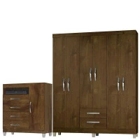 Guarda Roupa Casal Módena e Cômoda Cannes 1 Porta Malbec – I