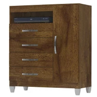 Guarda Roupa Casal Módena e Cômoda Cannes 1 Porta Malbec – I