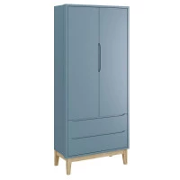 Guarda Roupa Classic 2 Portas Azul com Pés Madeira Natural –
