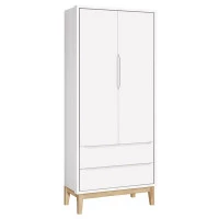 Guarda Roupa Classic 2 Portas Branco com Pés Madeira Natural