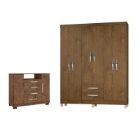 Guarda Roupa de Casal Modena e Cômoda Madri 2 Portas Malbec 