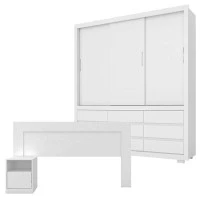 Guarda Roupa Detroit e Cabeceira Casal London Branco Brilho