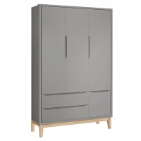 Guarda Roupa Infantil 3 Portas New Classic Cinza com Pés Mad