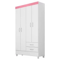 Guarda Roupa Infantil Astro Branco Brilho Rosa Flex – Demóbi