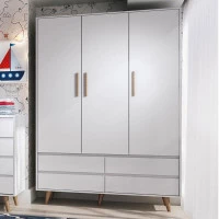 Guarda Roupa Infantil Lorena 3 Portas Branco Acetinado Amade