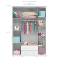 Guarda roupa infantil Lorena branco brilho Phoenix Baby inte