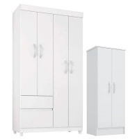 Guarda Roupa Infantil Lótus e Armário Multiuso Viena Branco 