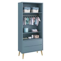 Guarda Roupa Infantil Theo 2 Portas Azul com Pés Madeira Nat