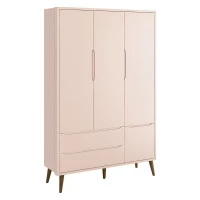 Guarda Roupa Infantil Theo 3 Portas Rosa com Pés Amadeirados