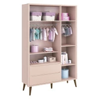 Guarda Roupa Infantil Theo 3 Portas Rosa com Pés Amadeirados