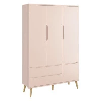 Guarda Roupa Infantil Theo 3 Portas Rosa com Pés Madeira Nat
