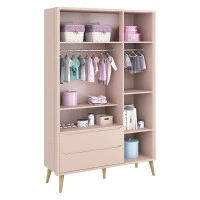 Guarda Roupa Infantil Theo 3 Portas Rosa com Pés Madeira Nat